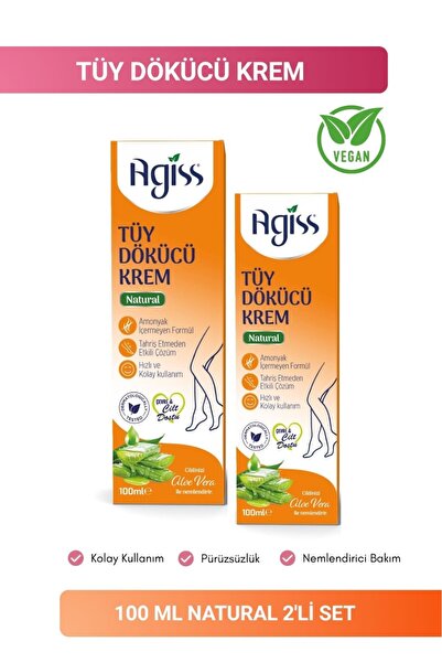 AGISS Tüy Dökücü Krem Natural 100Ml Aloe Vera Etkili.2Li