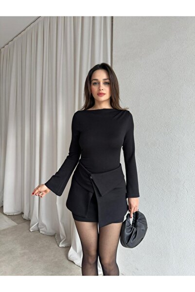 Mooi Butik فستان ميدوسا قصير مجزأ 8516 - أسود