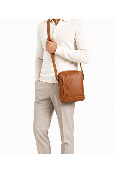 deri,se club Men's Tan Color Genuine Leather Shoulder Strap Messenger Bag Sho...
