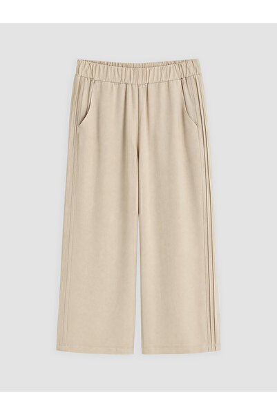 LC Waikiki Beige Elastic Waist Linen Blend Women's Capri