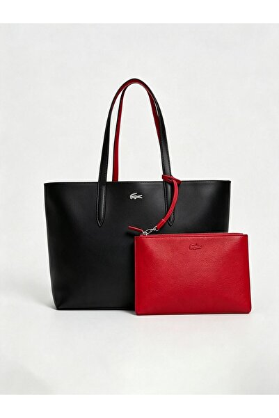 Lacoste Kids Women's Double-Sided Two-Tone Large Capacity Handbag, Black/Red