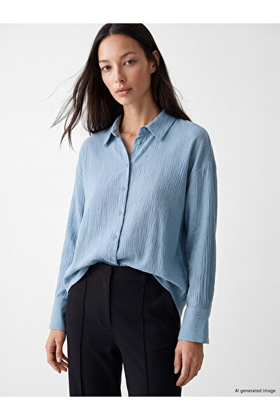 LC Waikiki Blue Textured Oversize Women's Shirt