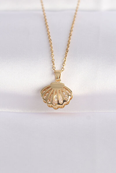 DMR Elegance 316L Steel Chain Gold Color Zircon Stone Pearl Detail Oyster Nec...