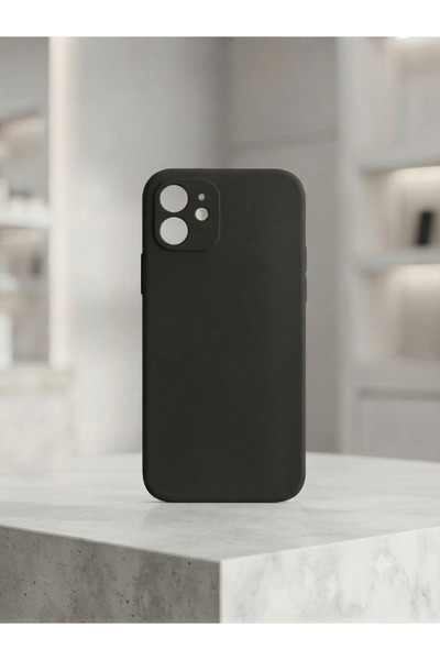 Generic Brand Aura Akse iPhone 12 Compatible Premium Black Matte Silicone Case - Camera Protected and Slim Design