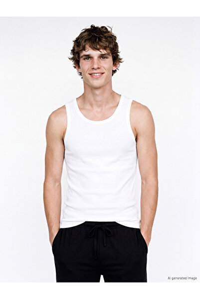 LC Waikiki Vizyon New Season White U-Neck Combed Cotton Men's Undershirt 2-Pi...