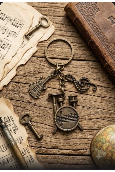 müzikveherşey Drum Guitar Embossed Left Hand Key Keychain Bag Ornament