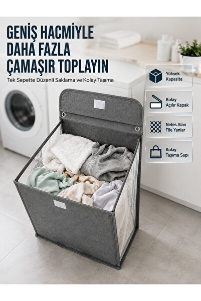 teknotrust Preminyum Modern Tasarımlı Duvara Monte Kirli Çamaşır Sepeti Prati...