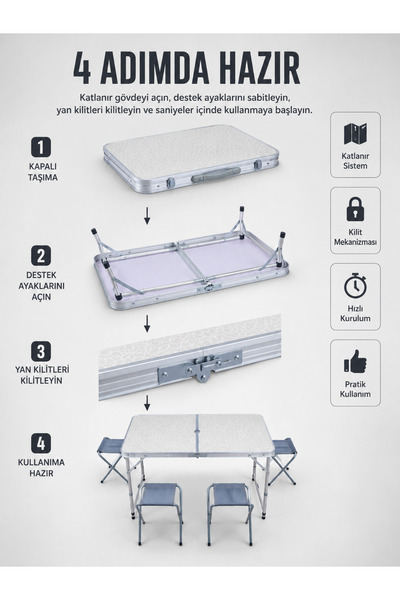 OSKA GLOBAL Suitcase Type Foldable Picnic Table with 4 Stools Portable Campin...