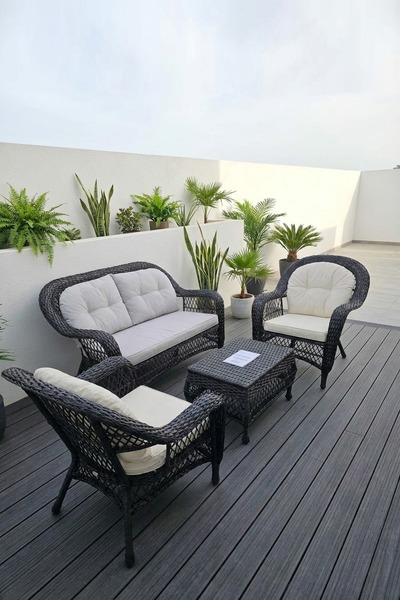 huteras Bahçe Oturma Grubu Rattan 4 Parça Siyah Kahve Savannah Çelik İskelet ...