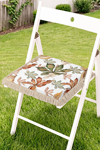 Realhomes Autumn Leaf Patterned Fringed Zippered Chair Cushion - Bohemian Kit...