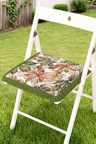 Realhomes Watercolor Leaf and Autumn Pattern Fringed Zippered Chair Cushion -...