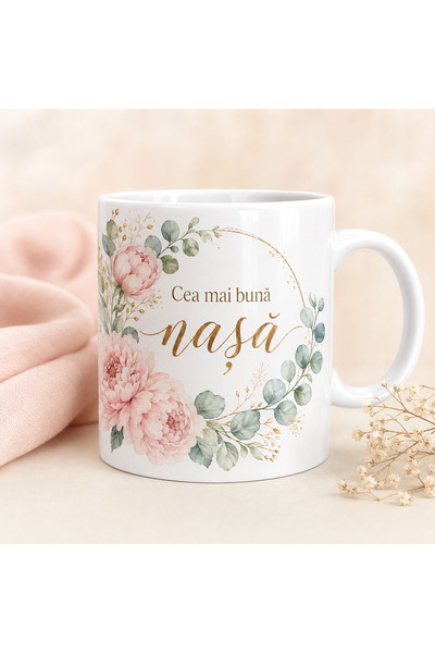Generic Brand Cană ceramică pentru nașă cu mesaj „Cea mai bună nașă”