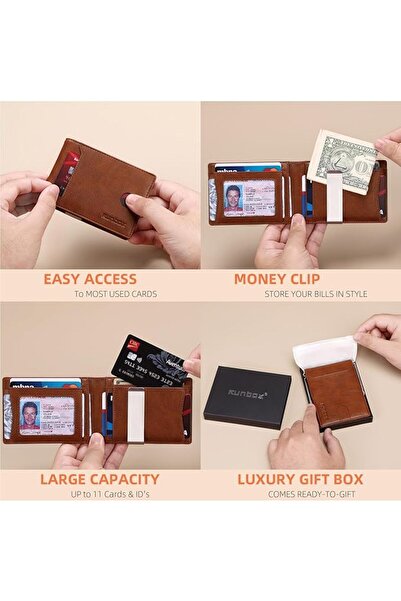 Runbox محفظة رجالية نحيفة مع مشبك نقود ومانع لسرقة البيانات RFID، محفظة أمامي...