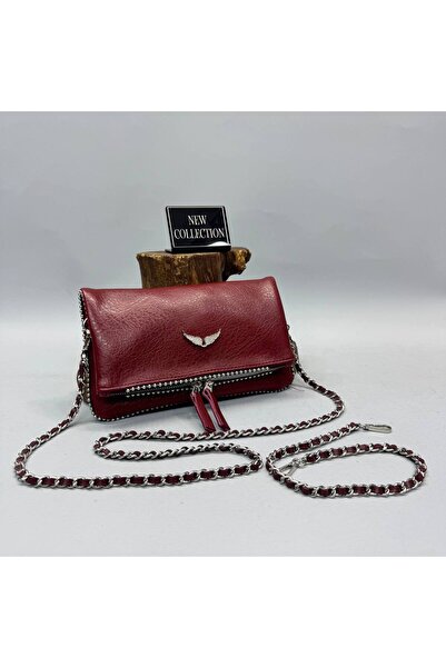 Liezonbag Burgundy Women's Bag with Chain Detail