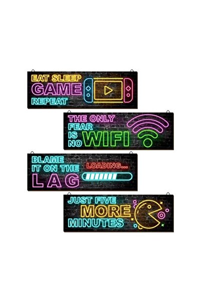 Generic Clothmile 4 Pcs Neon Gaming Decor For Boys Room Wooden Video Game Wal...