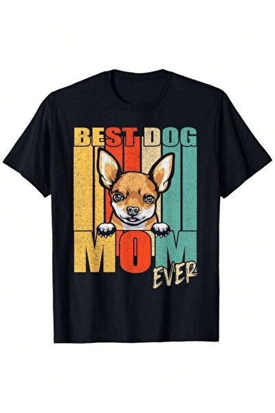 9JY تي شيرت Best Dog Mom Ever Red Chihuahua Mama Vintage Retro، تي شيرت كاجوا...