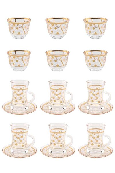 Güzel Guzel 18-Piece Tea & Coffee Glass Set Clear/Gold, Serve for 6