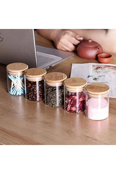 Dakshayanii Spice Glass Jars with Bamboo Wooden Airtight Lids and Labels, Foo...