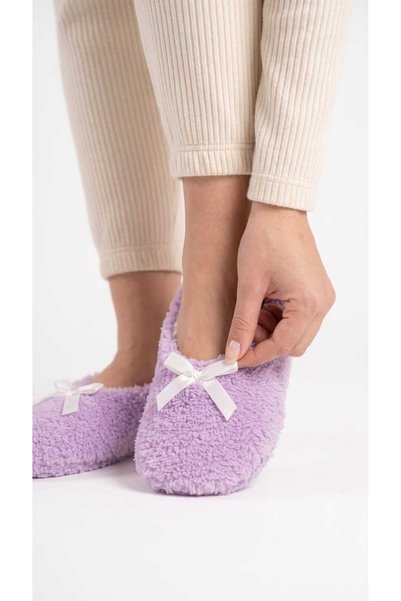 Larabell Hediyelik Women's Plush Home Slippers with Fabric Soles, Soft Furry, with Bow, Suitable for Foot Size 26.5 - 27.5