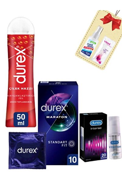 Durex Çilek Jel Kayganlaştırıcı-İntense Jel 10 ml-10'lu Maraton Prezervatif 3...