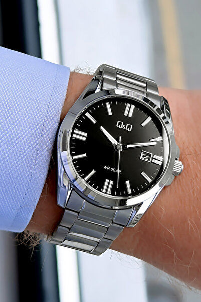 Q&Q Original Quartz Men's Watch - Silver Steel Band 5 Atm Water Resistant Jap...