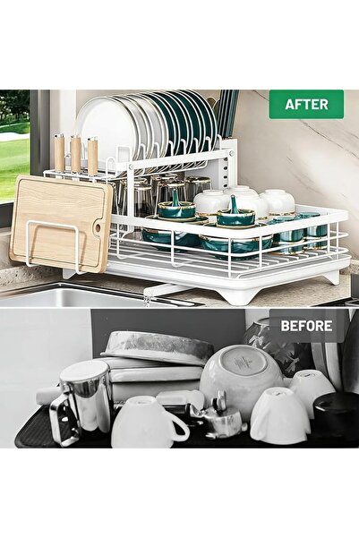 XLOTS Dish Drying Rack Kitchen Drain - 2 Tier Stainless Steel for Kitchen Cou...