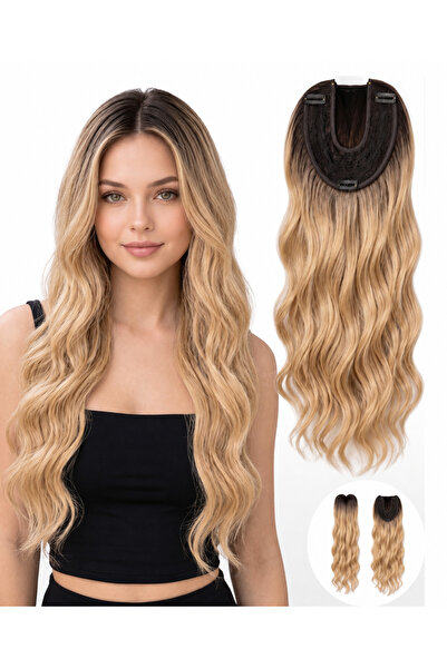 Lulu Bella Kadın Altın Ombre 60 cm Tül Tepelik Dalgalı Çıtçıtlı - 1. Kalite F...