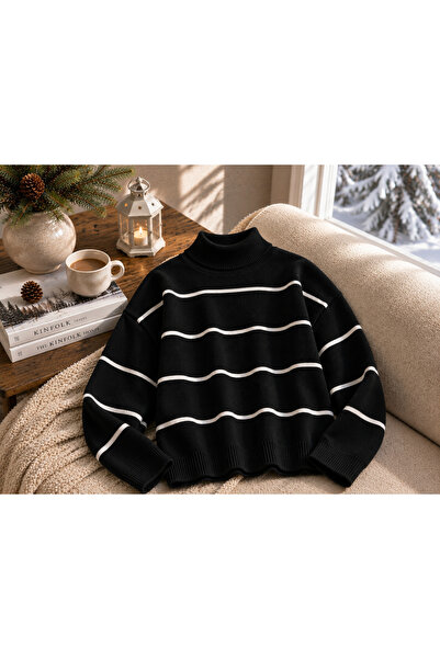 DepoExport Women's Soft Striped Oversize Knitted Sweater