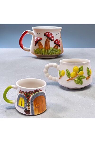 sharp&art Embossed Patterned 2D, 3-Piece Mug Sets, Double Sided, Hand-Crafted...