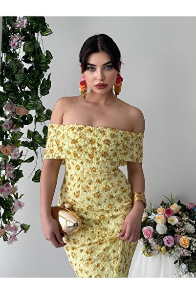 Moda Days فستان ساري نسائي بدون أكتاف مزين بالزهور والدانتيل طويل وضيق