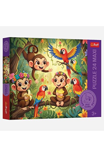 Trefl Puzzle cu tematică junglă, 24 de piese, cu maimuțe și papagali - Calita...