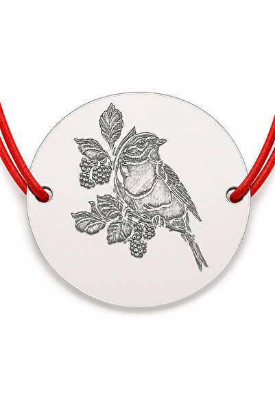 Simoshop Brățară argint 925 cu bănuț pasăre pe ramură cu mure, șnur reglabil ...