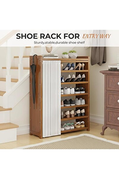 AOHRYME 6-Tier Shoes Rack Organizer Natural Bamboo - Freestanding Shoe Rack C...