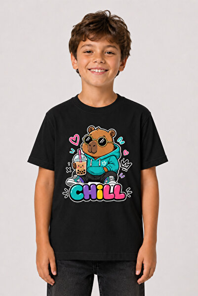 BB T SHIRTS تي شيرت قطني بأكمام قصيرة منقوش للأطفال من كابيبارا تشيل