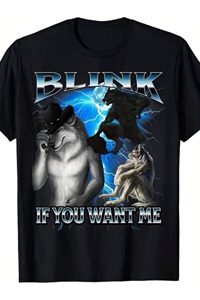 NOURAM تي شيرت رجالي مضحك بتصميم Alpha Meme Blink If You Want Me - تصميم وولف...
