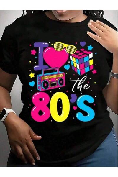 9JY Women's-Shirt With I ❤ 80's Retro Print Featuring Boombox, Design - 80s T...