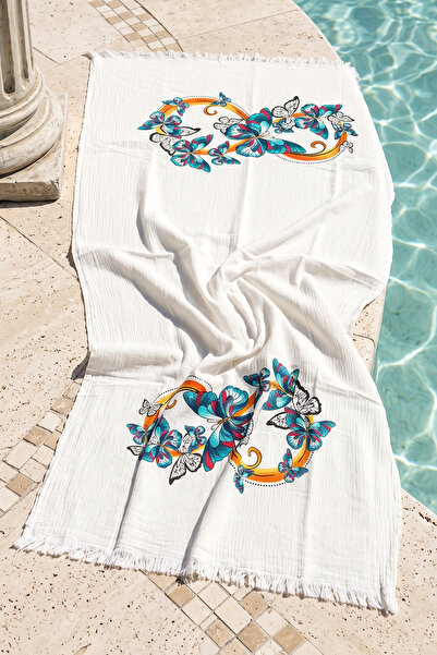 REMSA 100% Cotton Muslin Butterfly Patterned Beach Towel Bath Sauna Sea Towel...