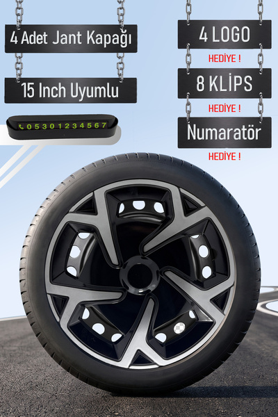 Routicar Renault Jant Kapağı Seti 4 Adet 15" inç Gri Siyah ( Clio 4 5 Symbol ...