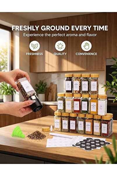 GENERAL 24-Pack Glass Spice Jars with Bamboo Lids, 4 Oz Clear Square Spice Co...