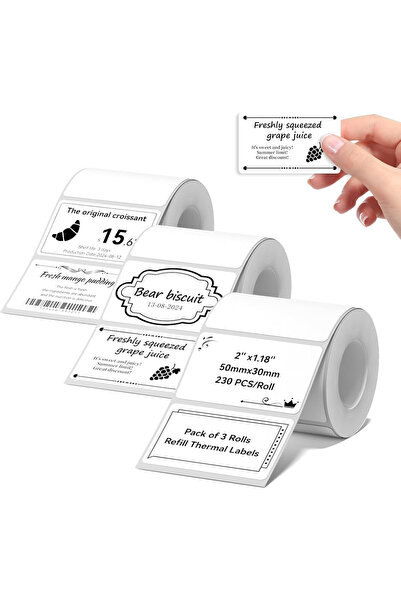 NiiMbot Set of 3 rolls of thermal labels 50x30 mm compatible with B1/B21/B3S ...