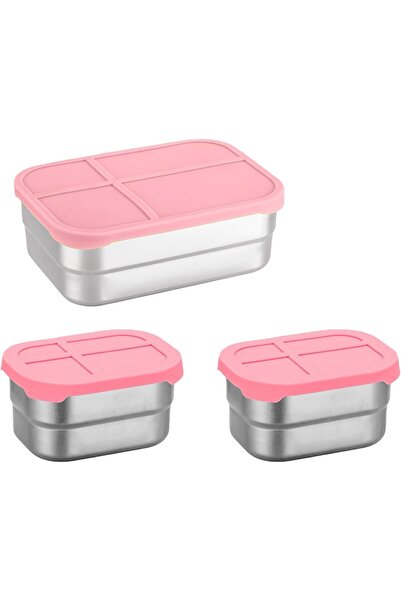 STARSTAR 3-piece rust-proof steel lunchbox set with silicone sealing lid, lea...
