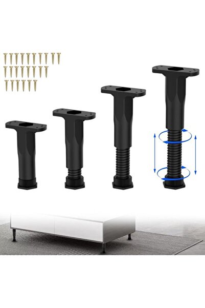 STARSTAR 4-Piece Black Adjustable Furniture Legs (16-28 cm) – With Mounting A...