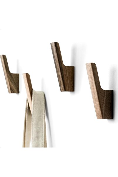 STARSTAR Wall Hooks - 4-Piece Set - Dark Walnut or Light Grey Wood Coat Hooks...