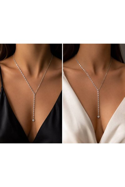 AURA ATELİER MODA Aura Silver Color Zircon Stone Sun Figured Y Necklace – Stainless Steel Minimalist Stylish Women's Necklace
