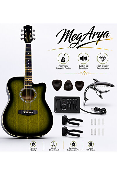 MegArya 41 Inch Tobacco Green Sunburst Semi Acoustic Guitar Combo Pack with E...