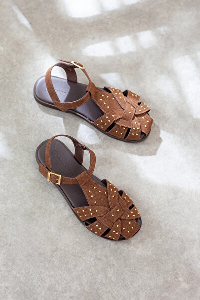 Adım Adım Gold Accessory Detailed Closed-Front Sandals