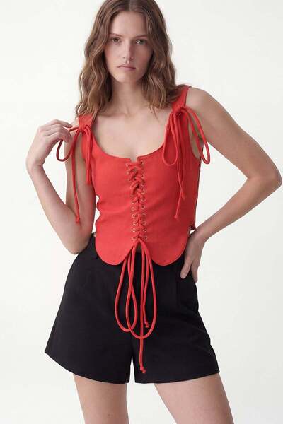 Antioch Red Zippered Corset Style Top
