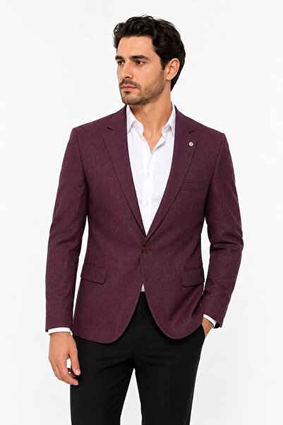 NECO GİYİM Erkek Dar Kesim Slim Fit Bordo Blazer Spor Ceket