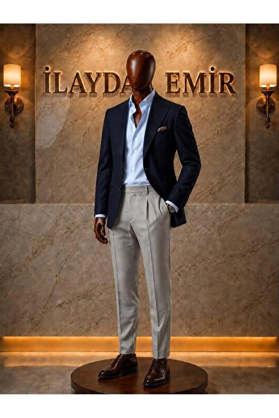 ilayda emir طقم رجالي مكون من 3 قطع، سترة بليزر باللون الأزرق الداكن، قميص، ب...