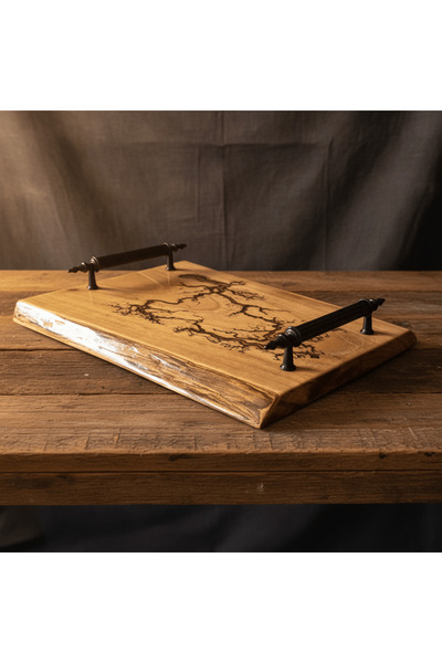 Mekece Presentation Tray Eps-K03 |   Gold Epoxy Patterned Walnut Wood Presentation Tray